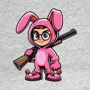 Funny Christmas Story Pink Nightmare Bunny Costume and BB Gun T-Shirt